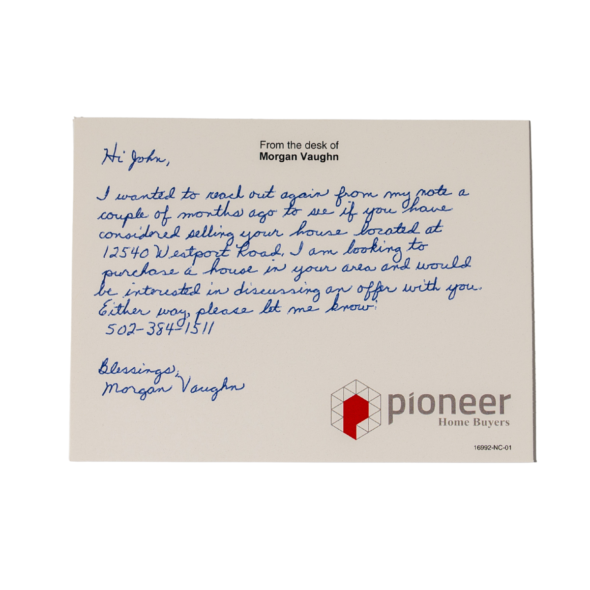 Handwritten mail sample 1 — written by the Uniprod handwriting machine